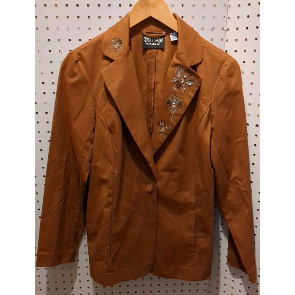 Bob Mackie Wearable Art Blazer Jacket Small Brown Butterfly Spider Pockets